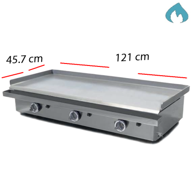 Plancha de hostelería a gas butano en acero laminado.