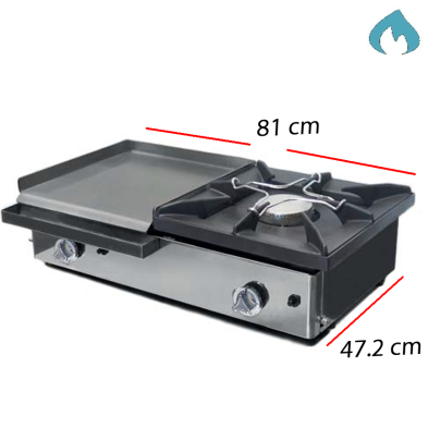 Plancha de asar a gas acero laminado con fogón 39-PG40+40F