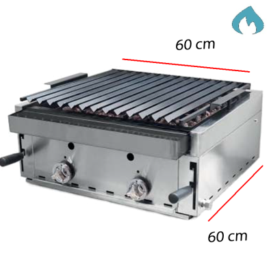 Parrilla profesional a gas pavonada con parrilla regulable.