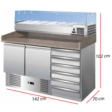 Mesa fria con cajones para masa pizza