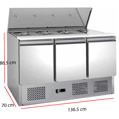 Mesa con cubetas para ingredientes refrigerada