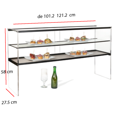 Vitrina de bar alta con doble piso y pase de servicio