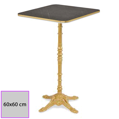 Mesa dorada alta con estructura dorada y tablero marmol