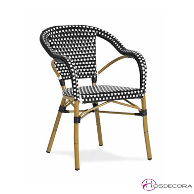 Sillón de terraza Parisino de caña negro y blanco