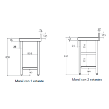 Mesa angular 2 estantes fondo 60 acero inoxidable