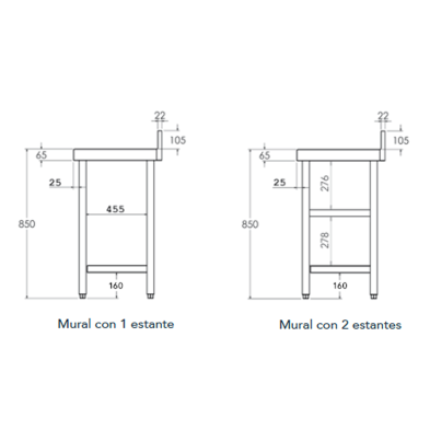 Mesa angular acero inoxidable con estante fondo 60