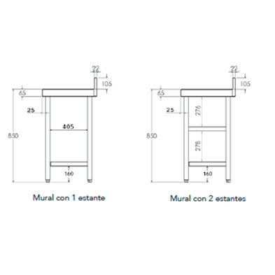 Mesa de trabajo de acero inoxidable con estante