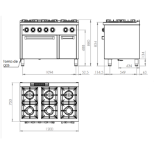 Cocina de Gas + Horno- 6 Fuegos 8,5  y 7 KW- C6F750H