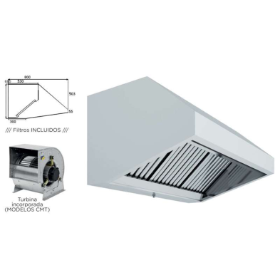 Campana inox para cocina industrial de 250 x 80 cm de profundidad