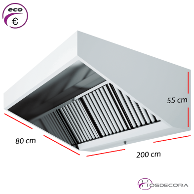 Campana industrial para cocinas de 200 x 80 cm de profundidad