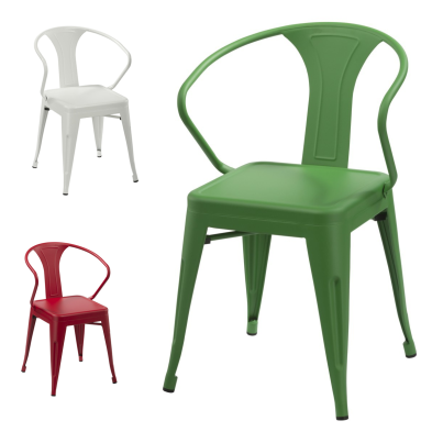 Sillón de bar tipo Tolix en hierro para uso exterior e interior.