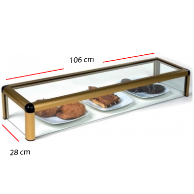 Vitrina de tapas de cristal sobre barra.
