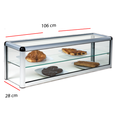 Expositor de cristal sobre barra con doble piso.