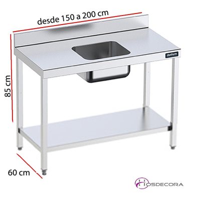 Mesa de trabajo con cubeta central y estante