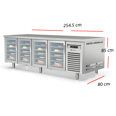 Mesa refrigerada con puertas doble cristal + LEDs.