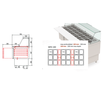 Mesa de ingredientes para Kebab refrigerada.