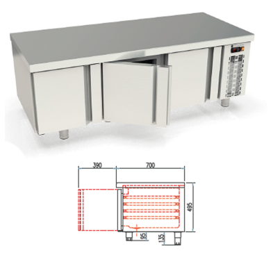 Mesa con frío BAJA para GN 1/1.Fondo 70 cm