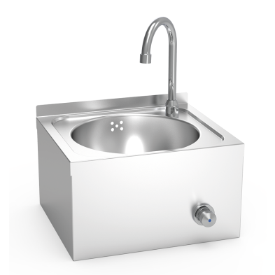 Lavamanos en acero con pulsador de rodilla agua fría y caliente.