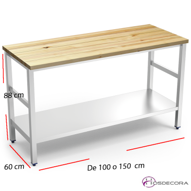 Isla de cocina inox Encimera de Madera Fondo 60 cm