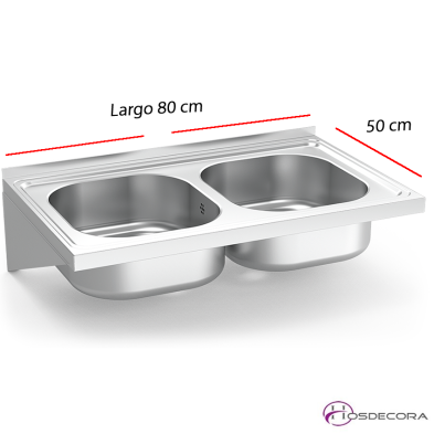 Fregadero colgante con escuadras de dos pozas.