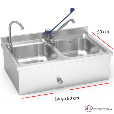 Lavamanos y fregadero con dos cubas en acero inoxidable