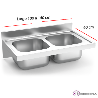 Fregadero inox que se cuelga en la pared de 60 cm de profundidad,
