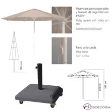 Parasol redondo con sistema de apertura por polea