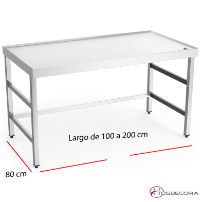 Mesa Central con Reborde y Desagüe Fondo 80 cm