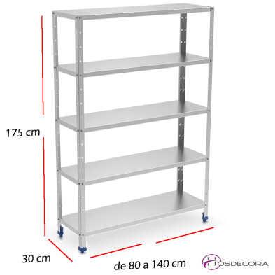 Estantería de acero con bandejas lisas de acero inox