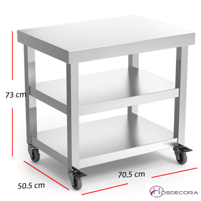 Mesa central 2 entrepaños y con ruedas.