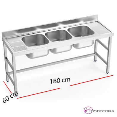 Fregadero con 3 cubetas y escurridor a cada lado 06-054850