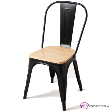 Silla para interior en hierro con asiento de madera Natural
