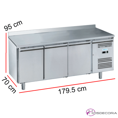 Mesa con congelador de acero y 3 puertas