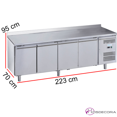 Mesa con congelador en acero inox de 4 puertas