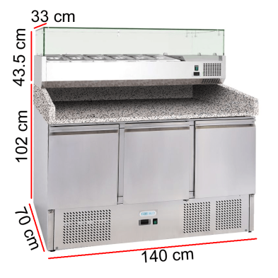 Mostrador refrigerado para pizzas de 3 puertas