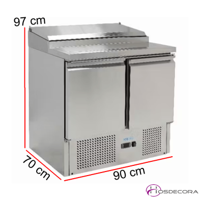 Mesa fría para ensaladas con 5 cubetas GN 1/6 y 2 puertas