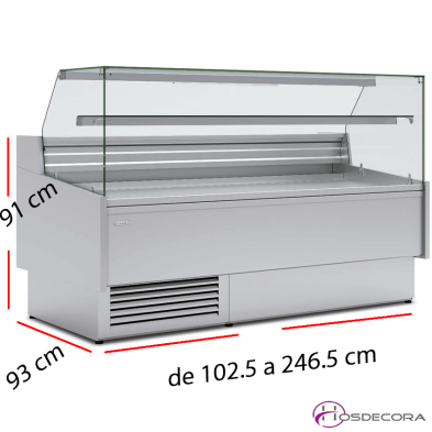 Vitrina de pescados con reserva fría en acero inox AISI-316. VES-9-10-RR-P-EF