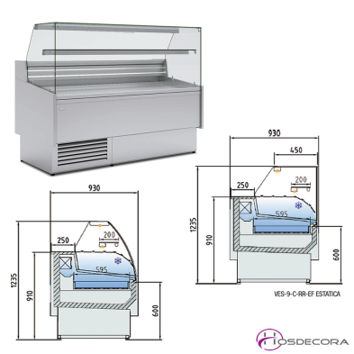 Vitrina de pescados con reserva fría en acero inox AISI-316. VES-9-10-RR-P-EF