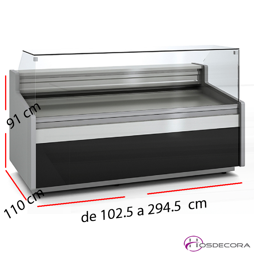 Vitrina Expositora Refrigerada Cristal Curvo Fondo 1100 MM por 2,5 Metros  de Largo Docriluc