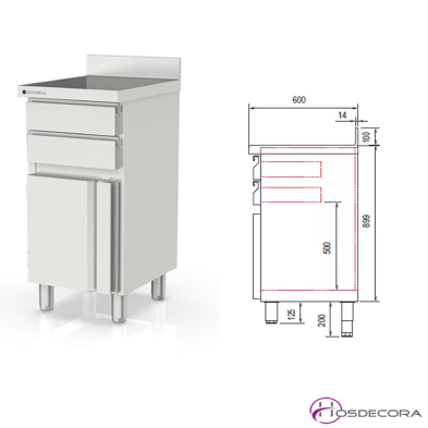 Mueble para cafetera en Inox 2 cajones- 47.5x60 cm. 13-MCC-50-C