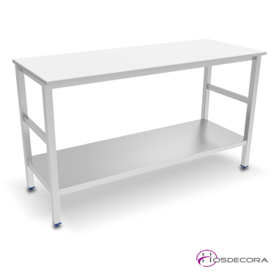 Mesa Central con Estante y Encimera Polietileno Fondo 70