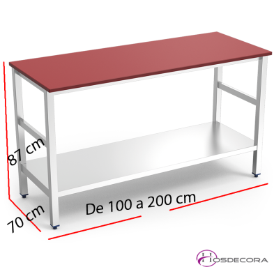 Mesa Central con Estante y Encimera Polietileno Fondo 70