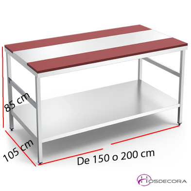 Mesa de despiece con fibra Roja y Estante Fondo105cm 072402