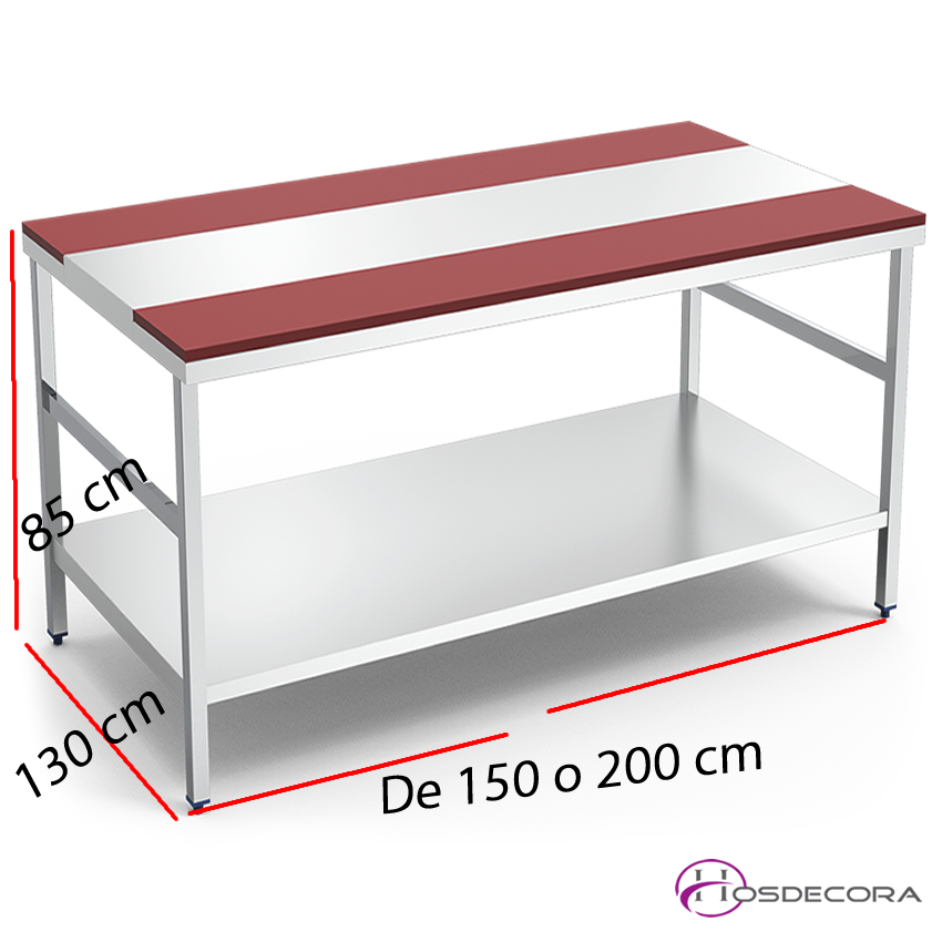 Mesa de despiece con fibra Roja y Estante Fondo130cm. 072410