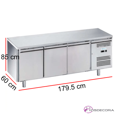 Mesa fría de 3 puertas en acero inox