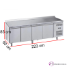 Mesa con refrigerador de 4 puertas en acero inox