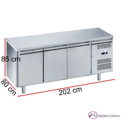 Mesa fría de pastelería inox de 3 puertas