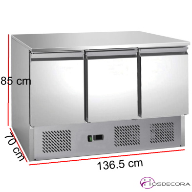 Mesa fría para ensaladas de 3 puertas en acero inox