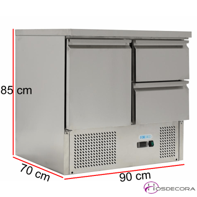 Mesa refrigerada de 1 puertas y 2 cajones en acero