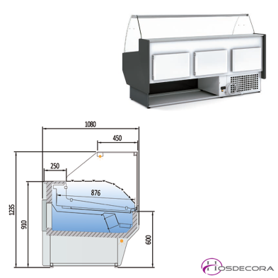 Vitrina pastelera cristal recto abatible y 2 estantes VEPR-10E-10-RC-T